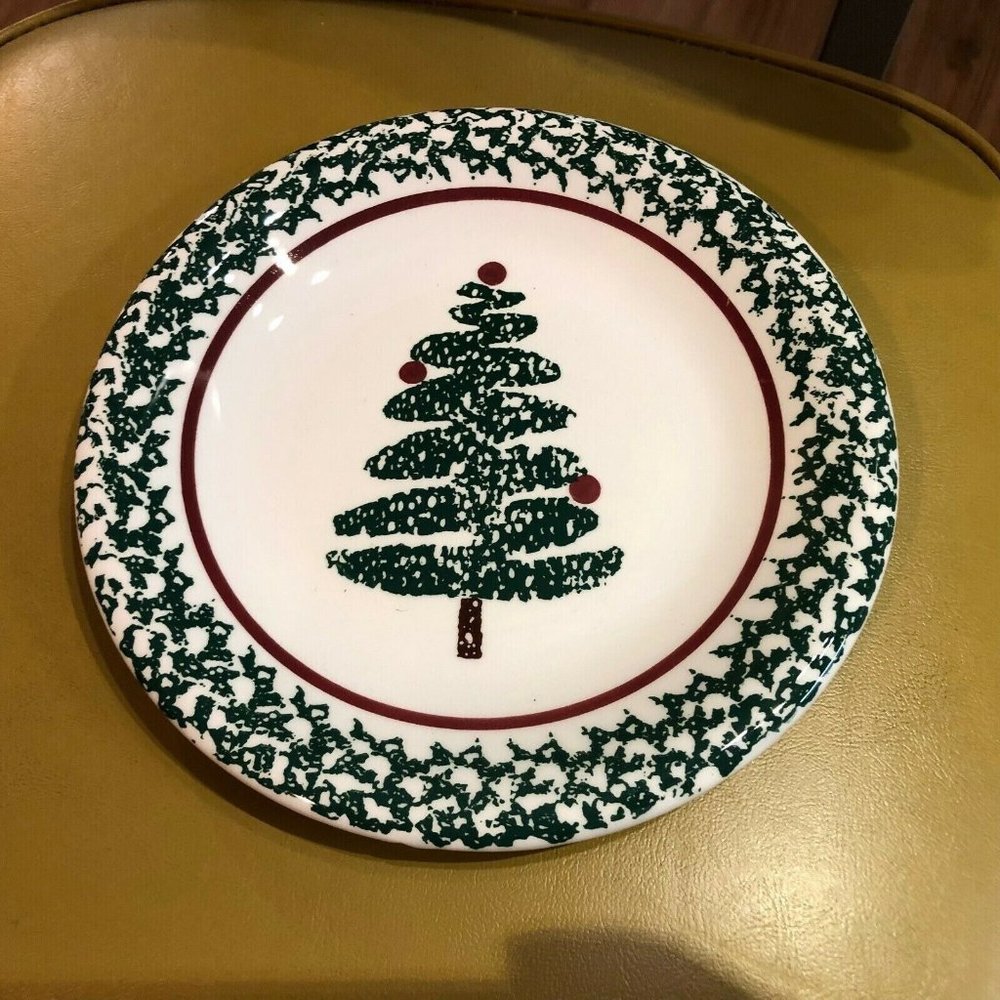 Furio Italy Salad Plates sponge art Christmas tree stoneware set of 4